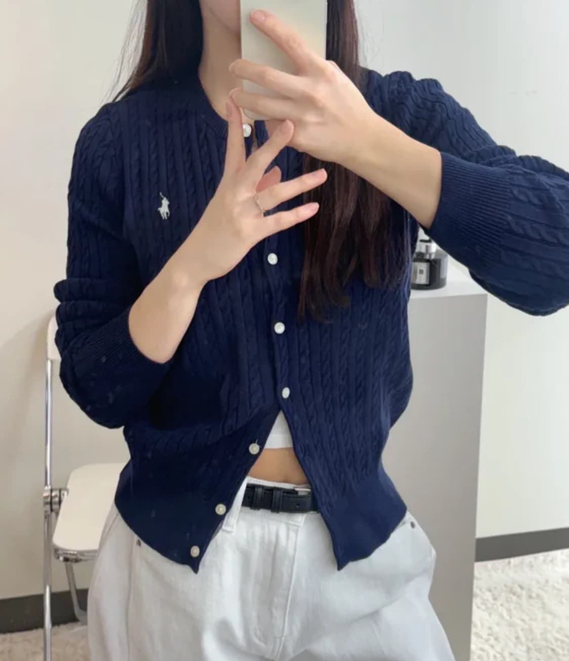 (정품) 폴로 랄프로렌 가디건 헌터네이비 - 걸즈 걸스 꽈배기 니트 상품이미지1