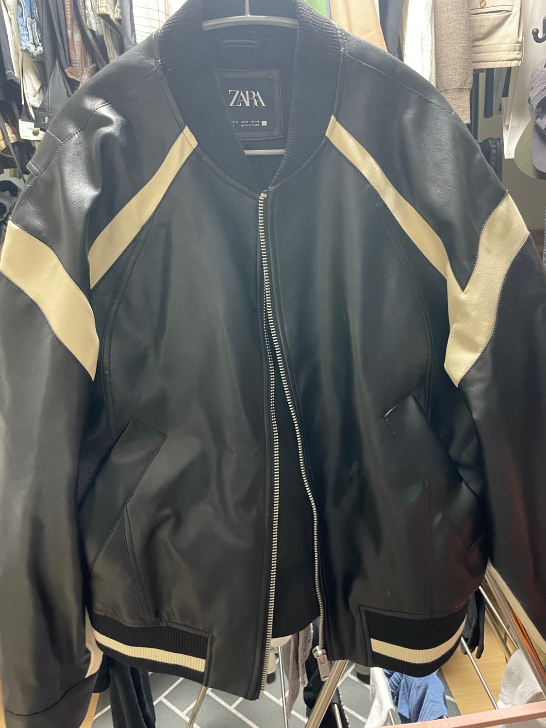 자라 배색 레더 자켓 M 상품이미지3