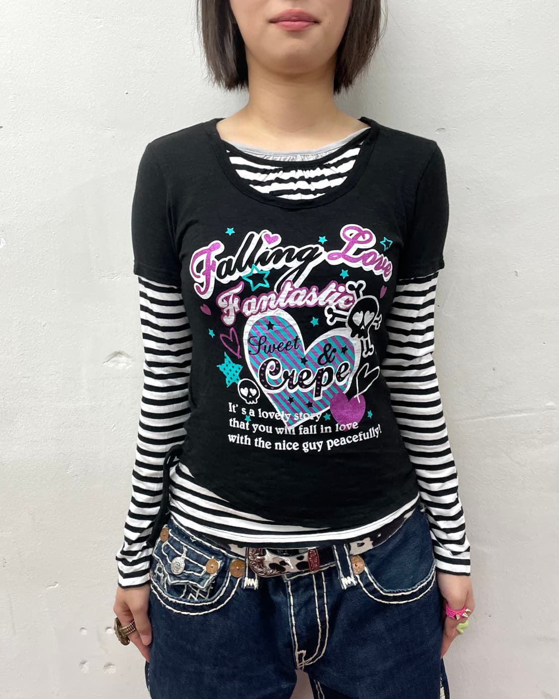 Layered Stripe Skull Strap Long Sleeve 상품이미지2