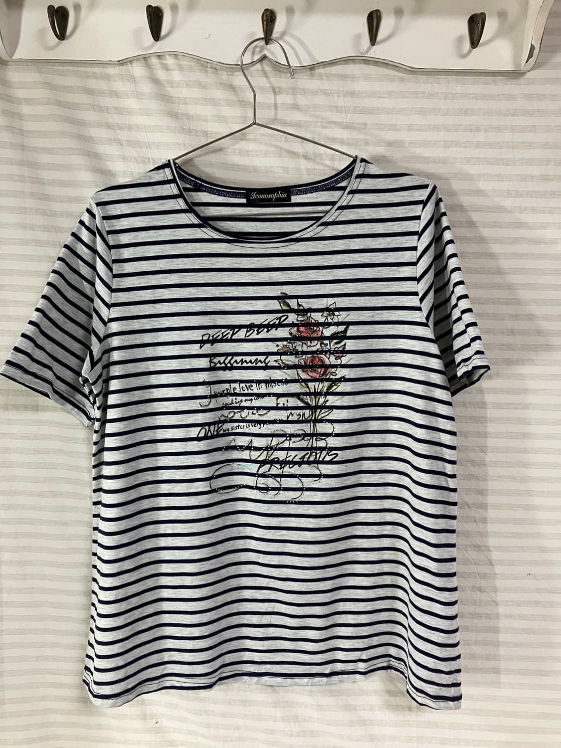 빈티지 스트라이프 플라워 반팔 1018 y2k 스트릿 갸루 펑키 일본빈티 상품이미지1