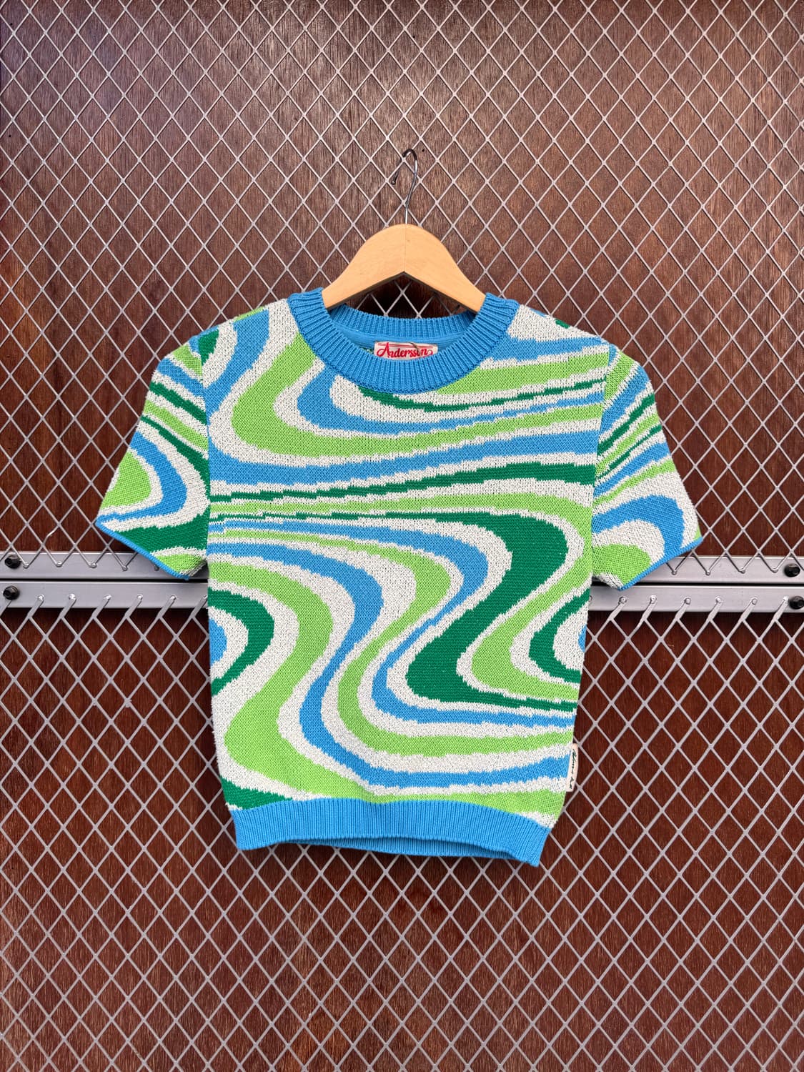 앤더슨벨 패턴 크롭 델라 자카드 반팔 니트 탑 XS 상품이미지4