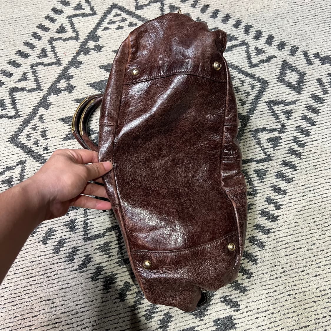 Prada 프라가 브라운 레더 핸드백 상품이미지5
