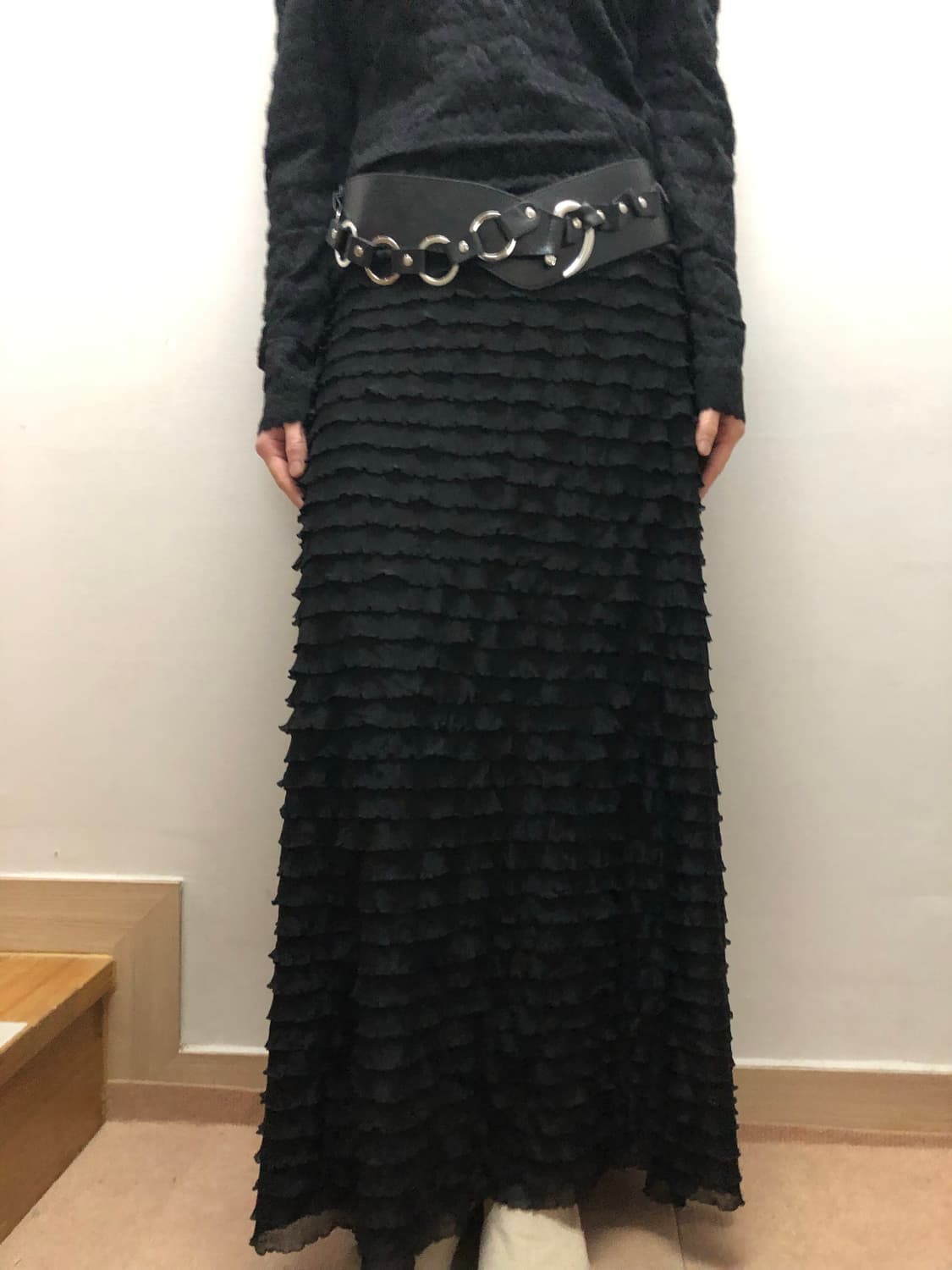 빈티지 블랙 프릴 롱 스커트 상품이미지2