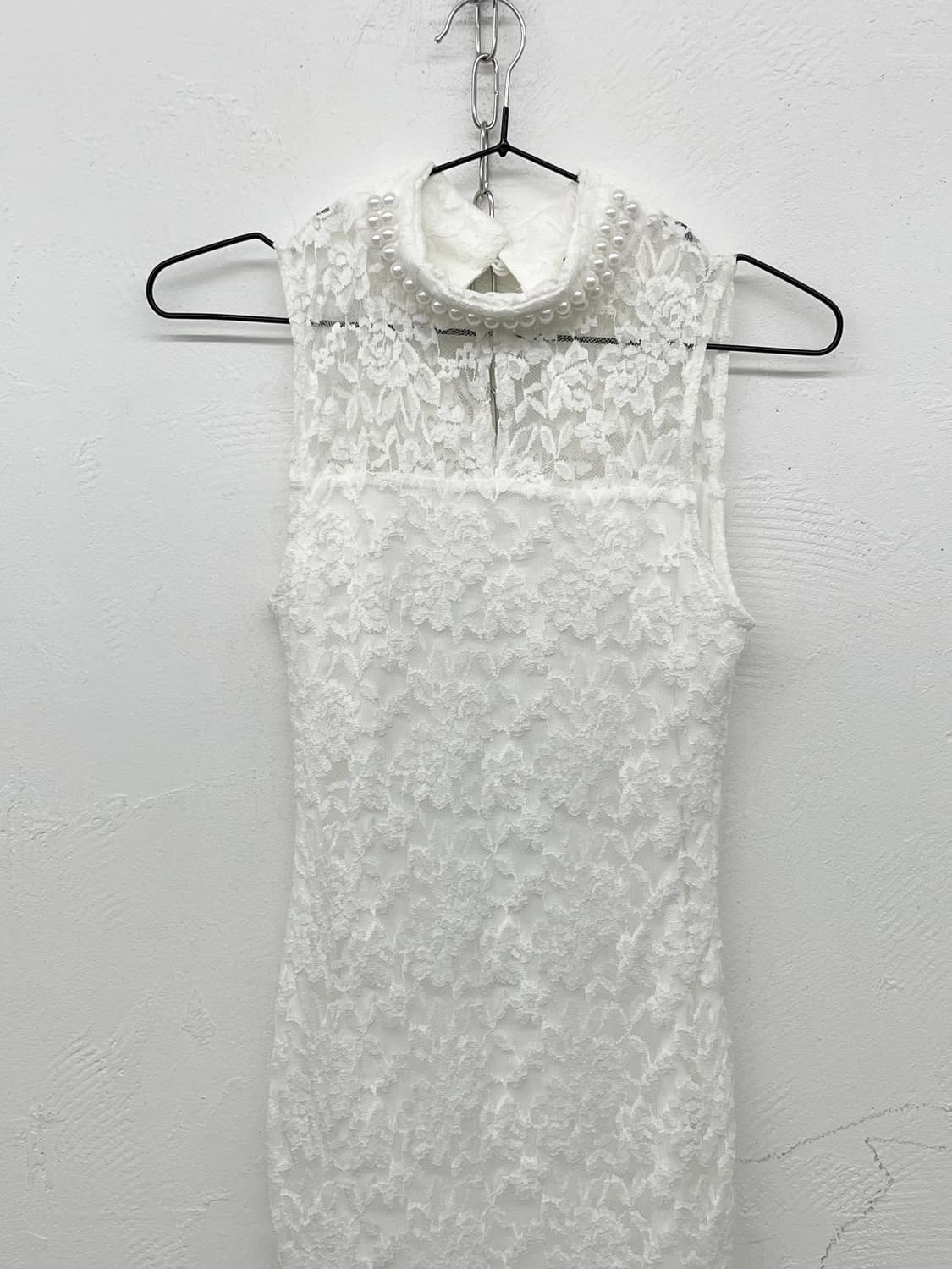 화이트 레이스 갸루 진주 원피스 상품이미지5