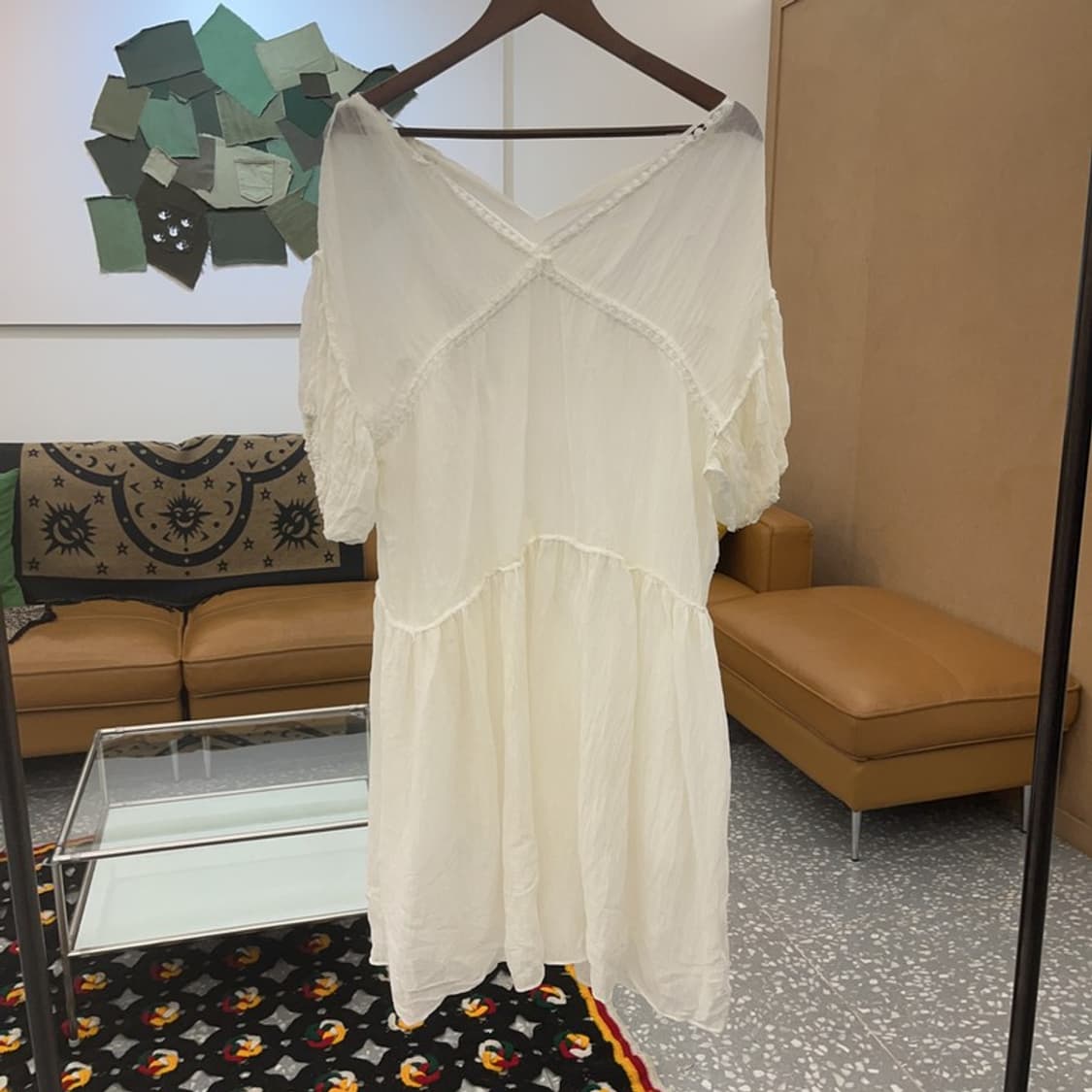 빈티지 여리 폭닥 모리걸 쉬폰 플레어 크림 원피스 L C07930 상품이미지3