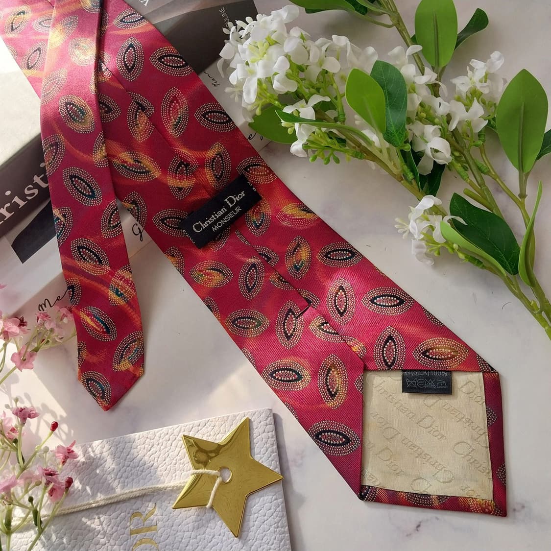 디올 실크 레드 자카드 넥타이 9.4cm A+등급 K1854
 상품이미지5