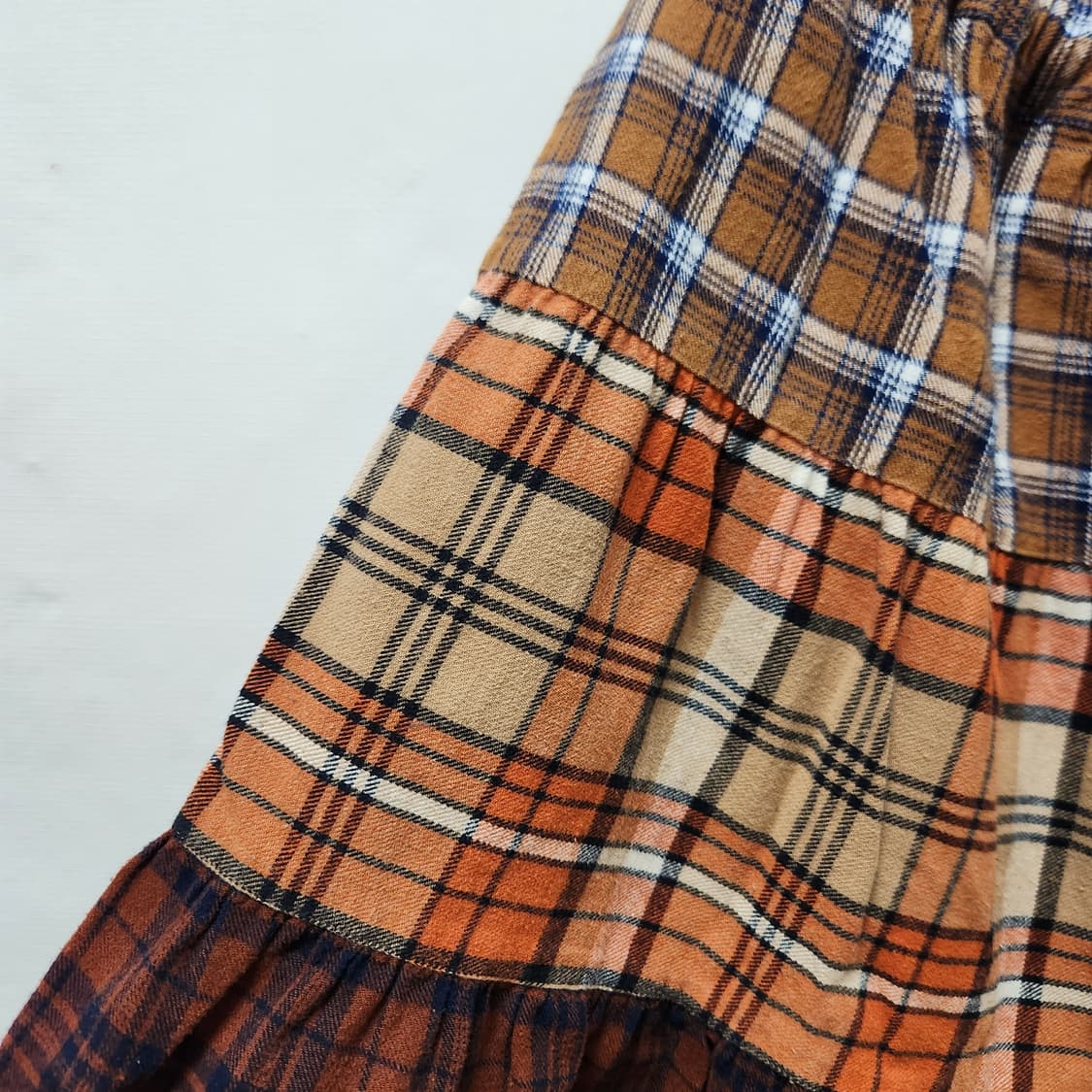 브라운 오렌지 체크 패치스커트 상품이미지2