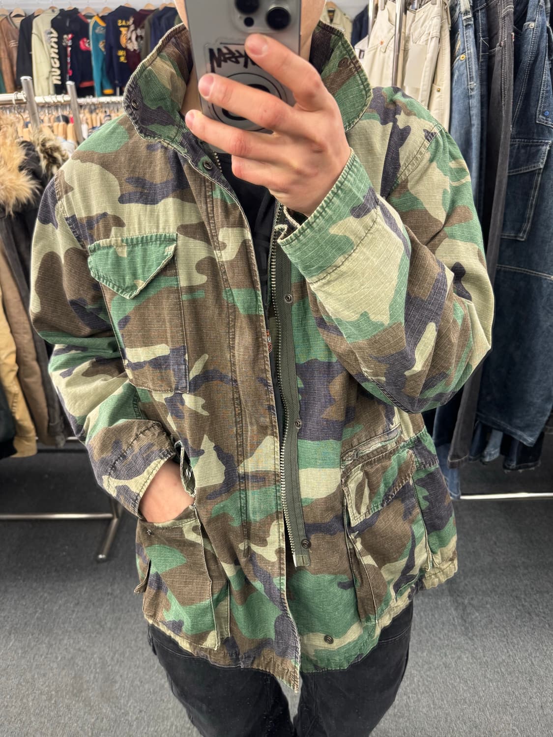 M)Post overalls 빈티지 밀리터리 패턴 야상 자켓 상품이미지1