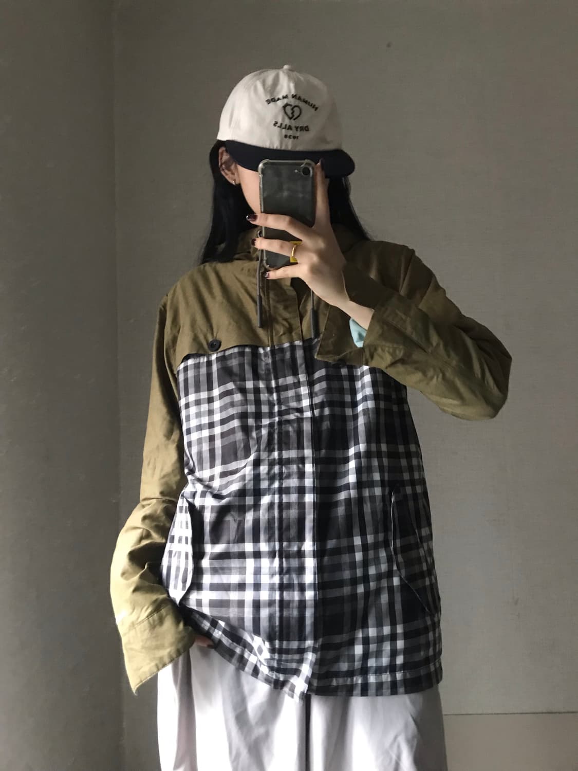 노페 카키 체크 바람막이 상품이미지2