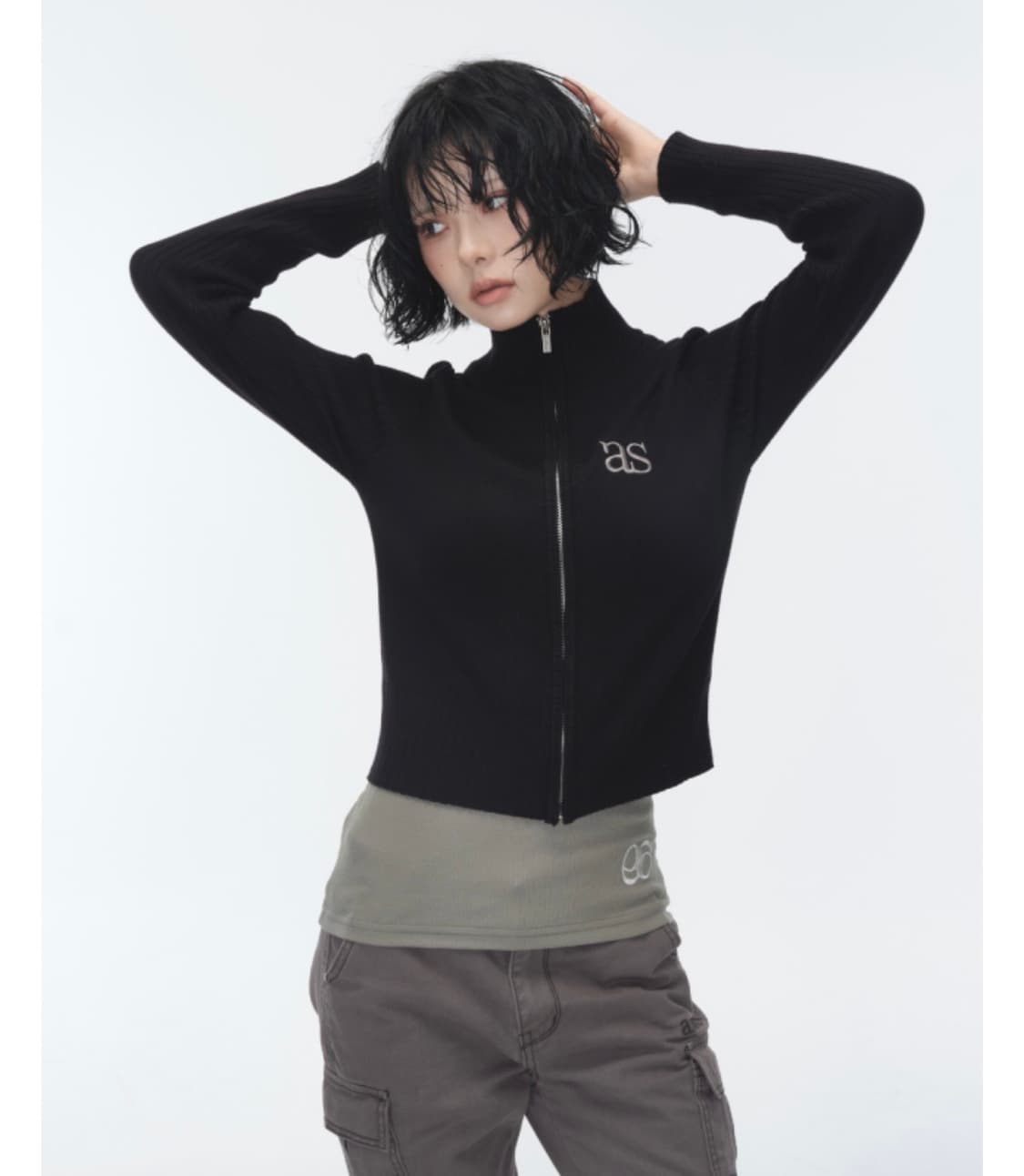 애즈온 니트집업 블랙 상품이미지2