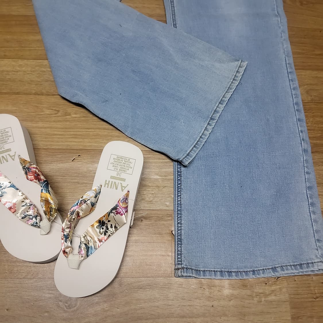 새상품 new 잠뱅이 청바지 와이드 통 데님 팬츠 여자 26 27밴딩 상품이미지6