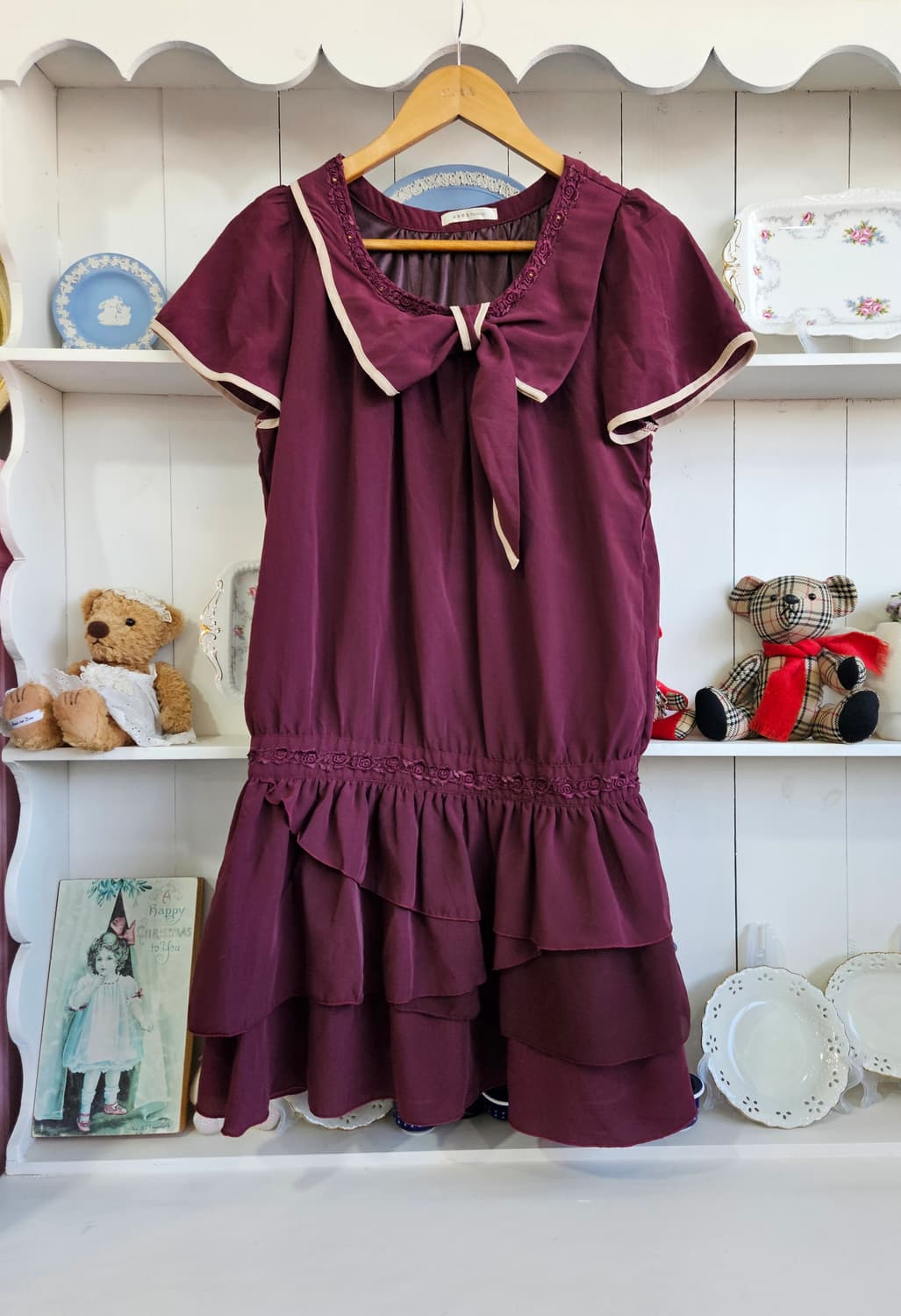 엑시즈팜(Axes Femme) 와인 레이어드 리본 원피스 상품이미지1