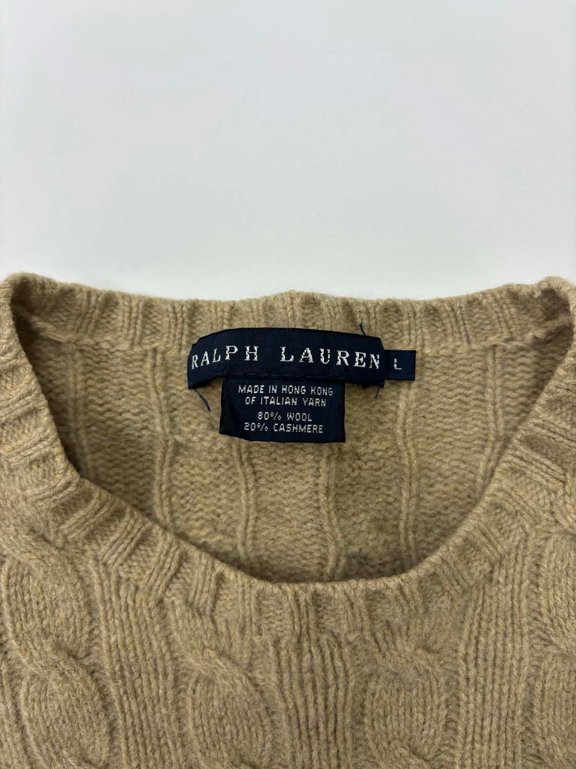 폴로 랄프로렌 울 캐시미어 베이지 핀터깔 케이블 걸즈 크루넥 니트(L) 상품이미지4