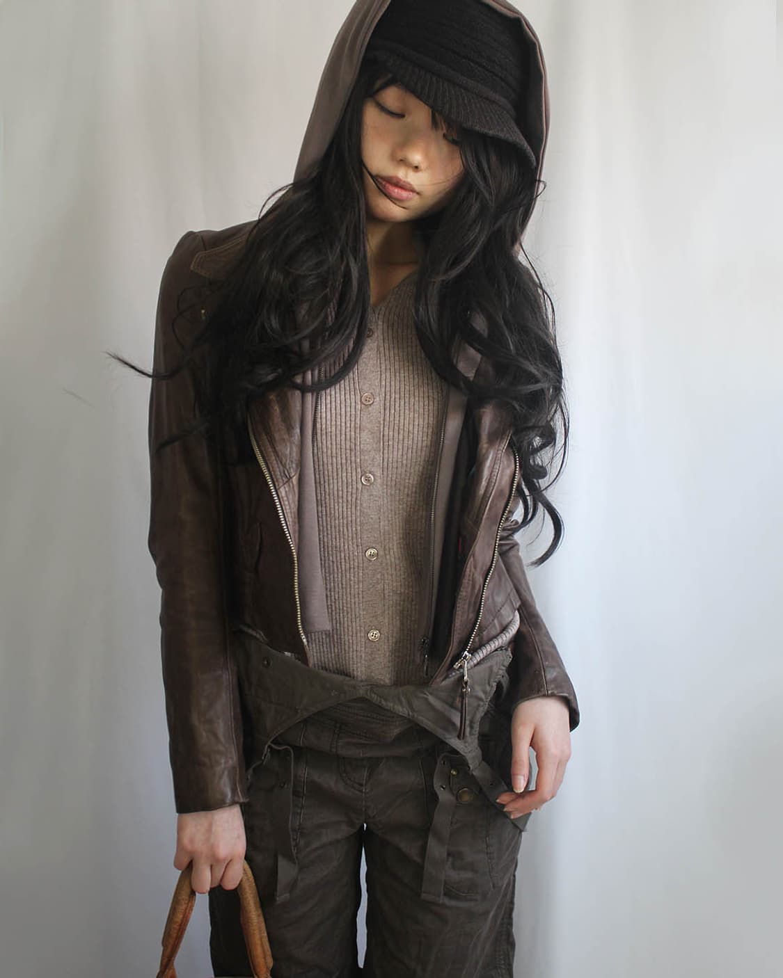 ELLE greyish brown buttons ribbed top 상품이미지5