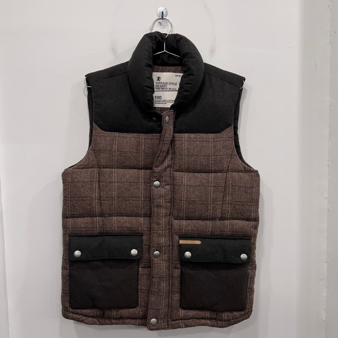 TBJ진스 빈티지 울 해링본 배색 패딩 베스트 상품이미지2