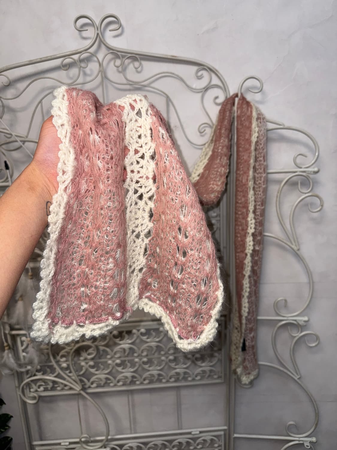 Pierre Cardin pink white crochet muffler 상품이미지4
