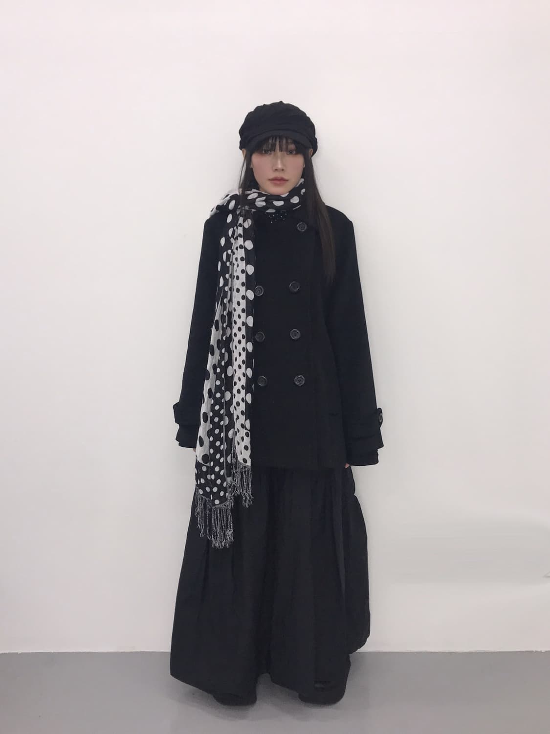 Jpn Black&White Polka Dot Fringe Muffler 상품이미지6