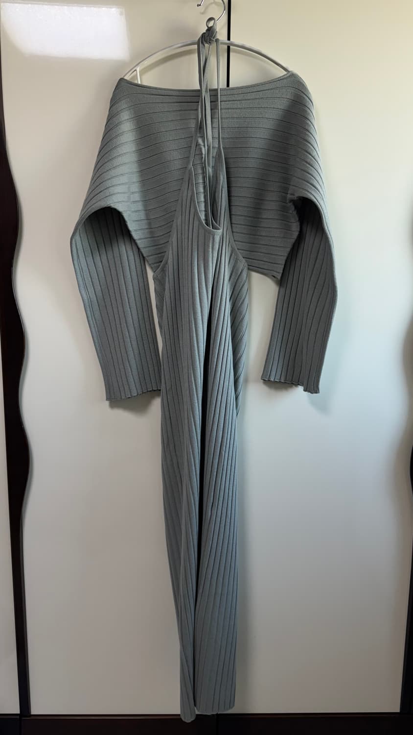 베르소 실크 울 탑드레스 세트 카키그레이 상품이미지3