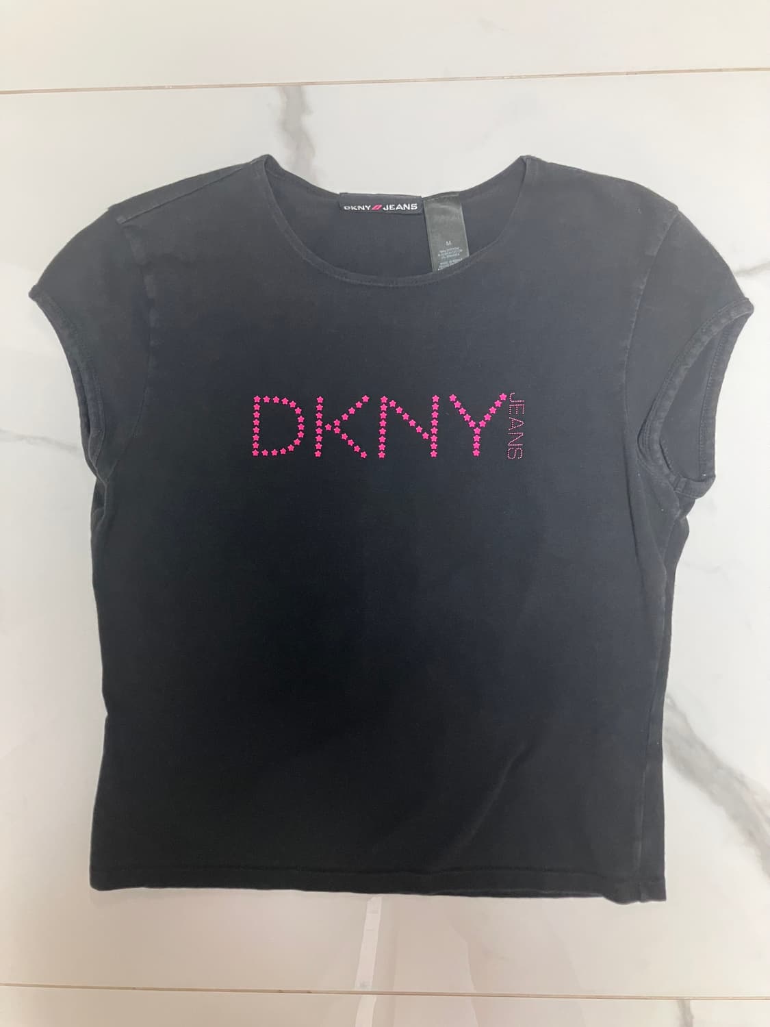 Y2K 2000 DKNY 캡슬리브 블랙 슬림 베이비 티셔츠 상품이미지1