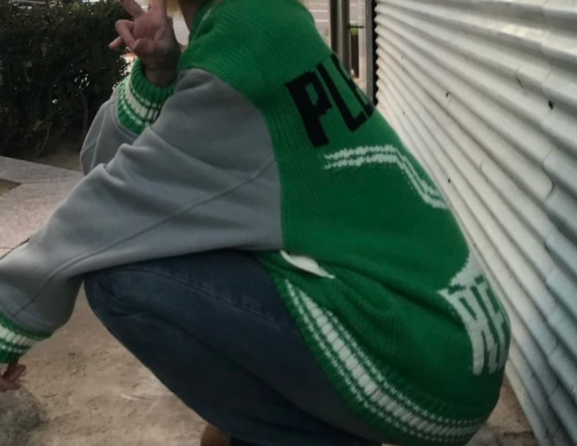 스모크 니트 바시티 자켓 그린 상품이미지5