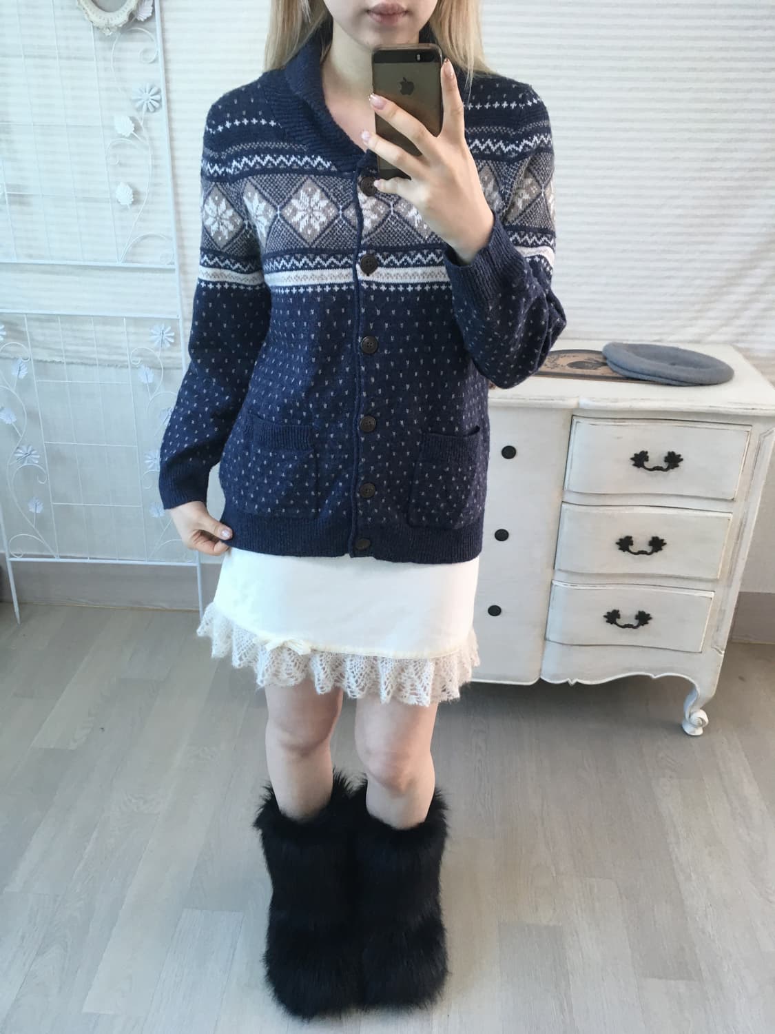 jpn vintage 노르딕 울 카라 버튼 가디건 y2k 스트릿 갸루 펑 상품이미지5