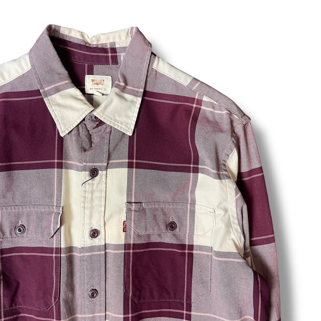 리바이스 아이보리 버건디 체크 투포켓 체크셔츠 M 상품이미지3