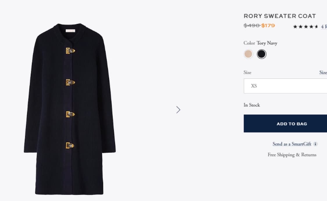 토리버치 로리 스웨터 코트 네이비 상품이미지5