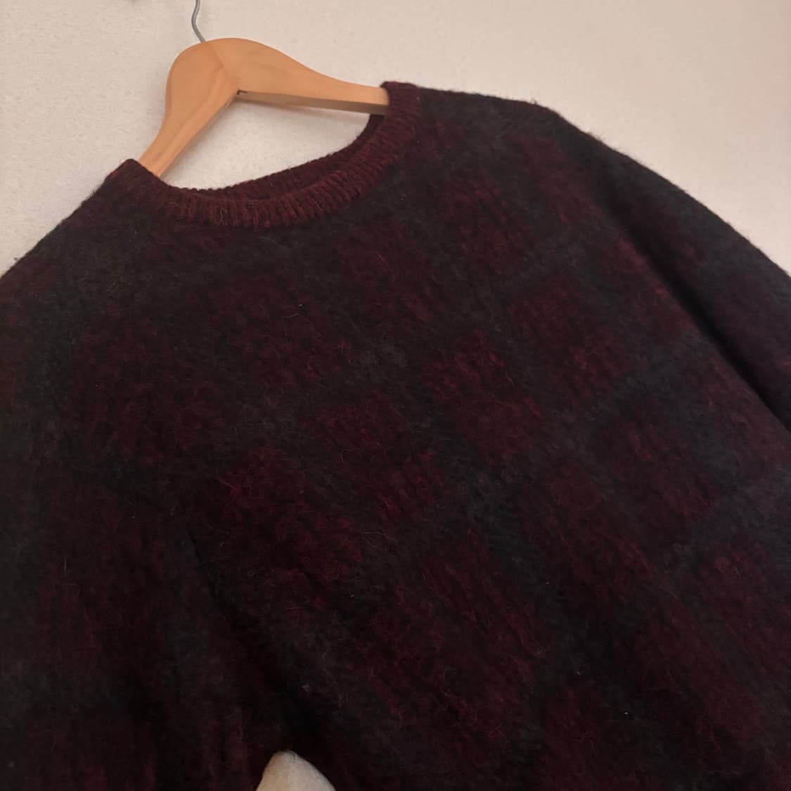 시스템 100 105 울니트 알파카 모헤어 클래식 체크 버건디 상품이미지6