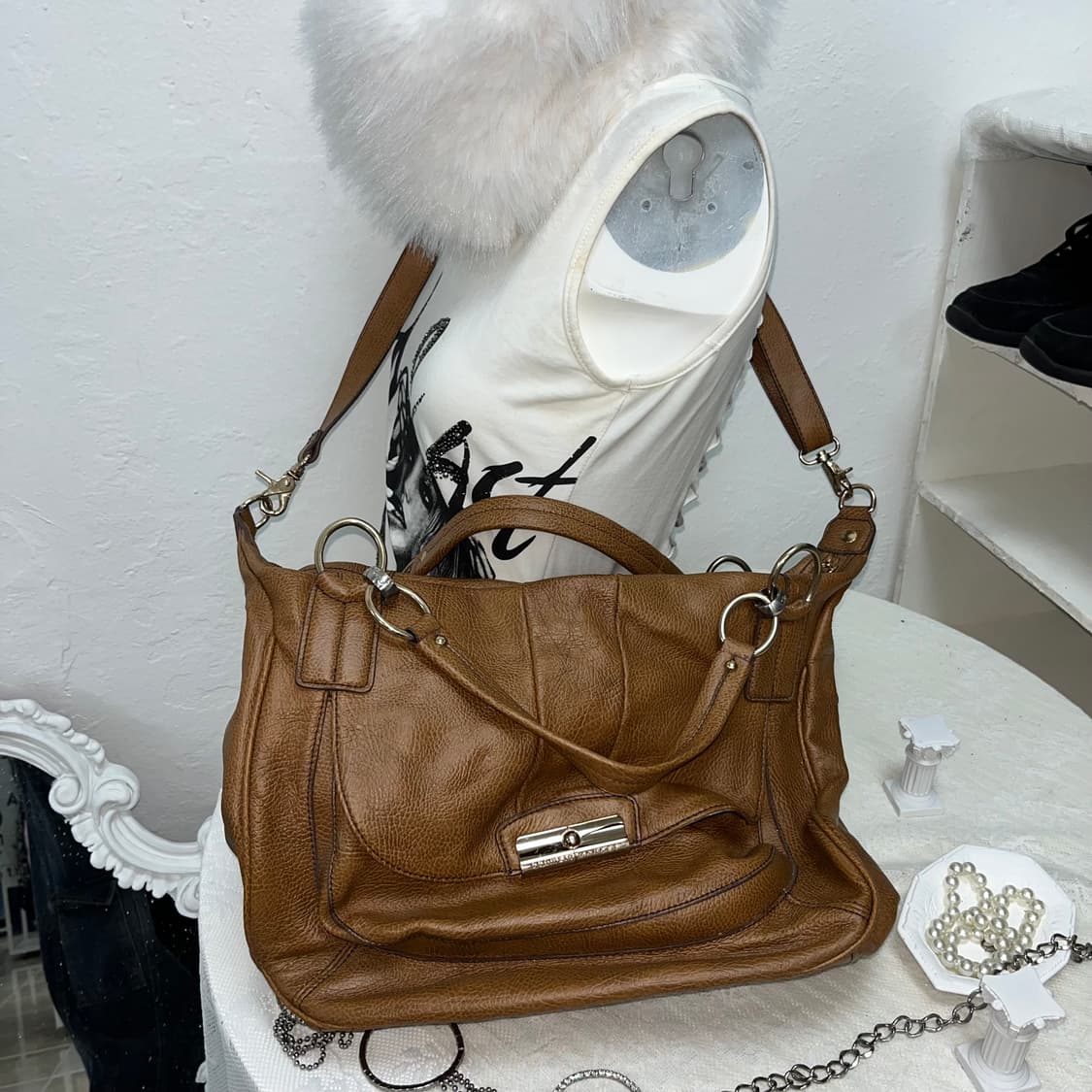 빈티지 브라운 레더 크로스백 상품이미지1