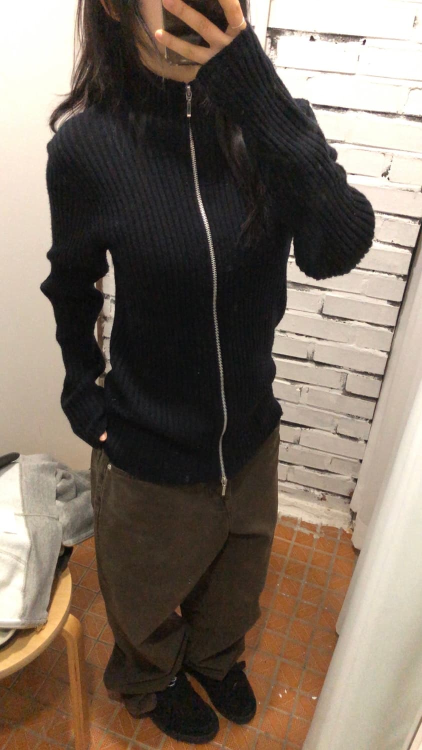 블랙 투웨이 니트 집업 상품이미지1