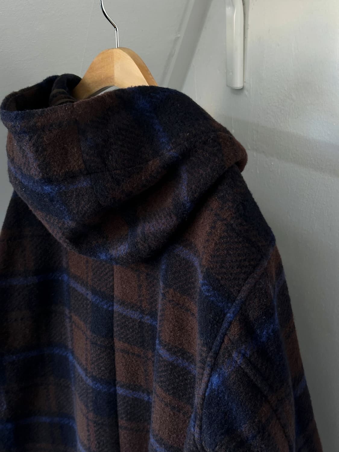 Felted wool blend hooded check coat 상품이미지5