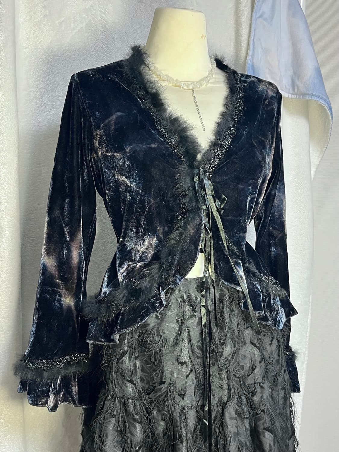 빈티지 퍼 디테일 벨벳 가디건 상품이미지4