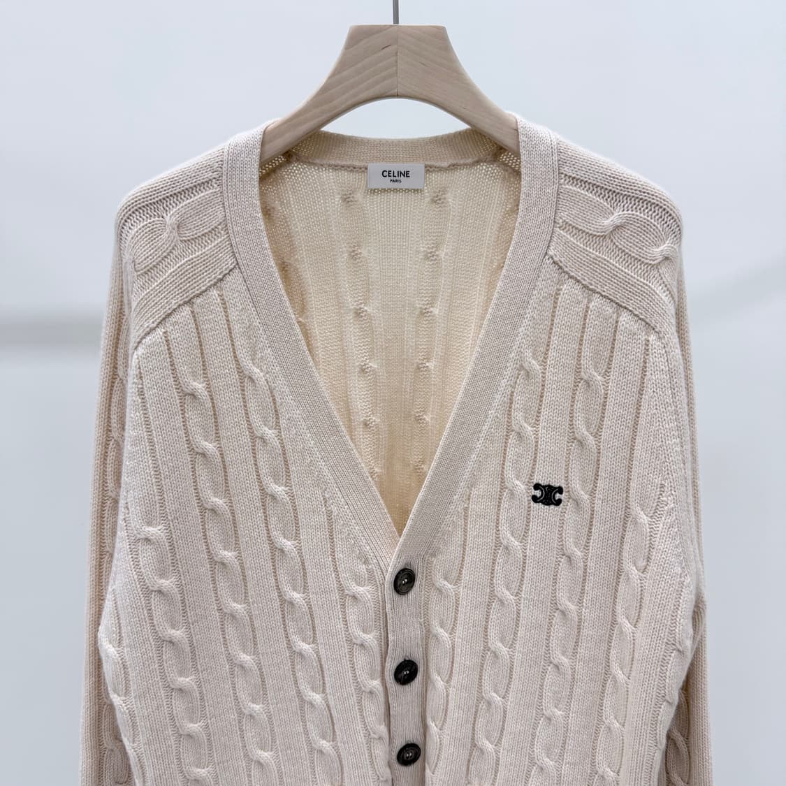 [S+급/XL] 셀린느 트리오페 캐시미어 케이블 니트 가디건 아이보리 상품이미지3