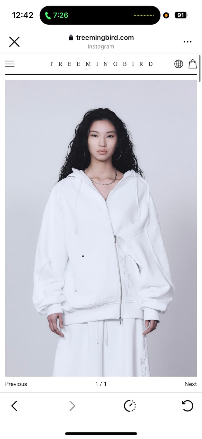 트리밍버드 zipper finishing 후드집업 화이트 상품이미지1