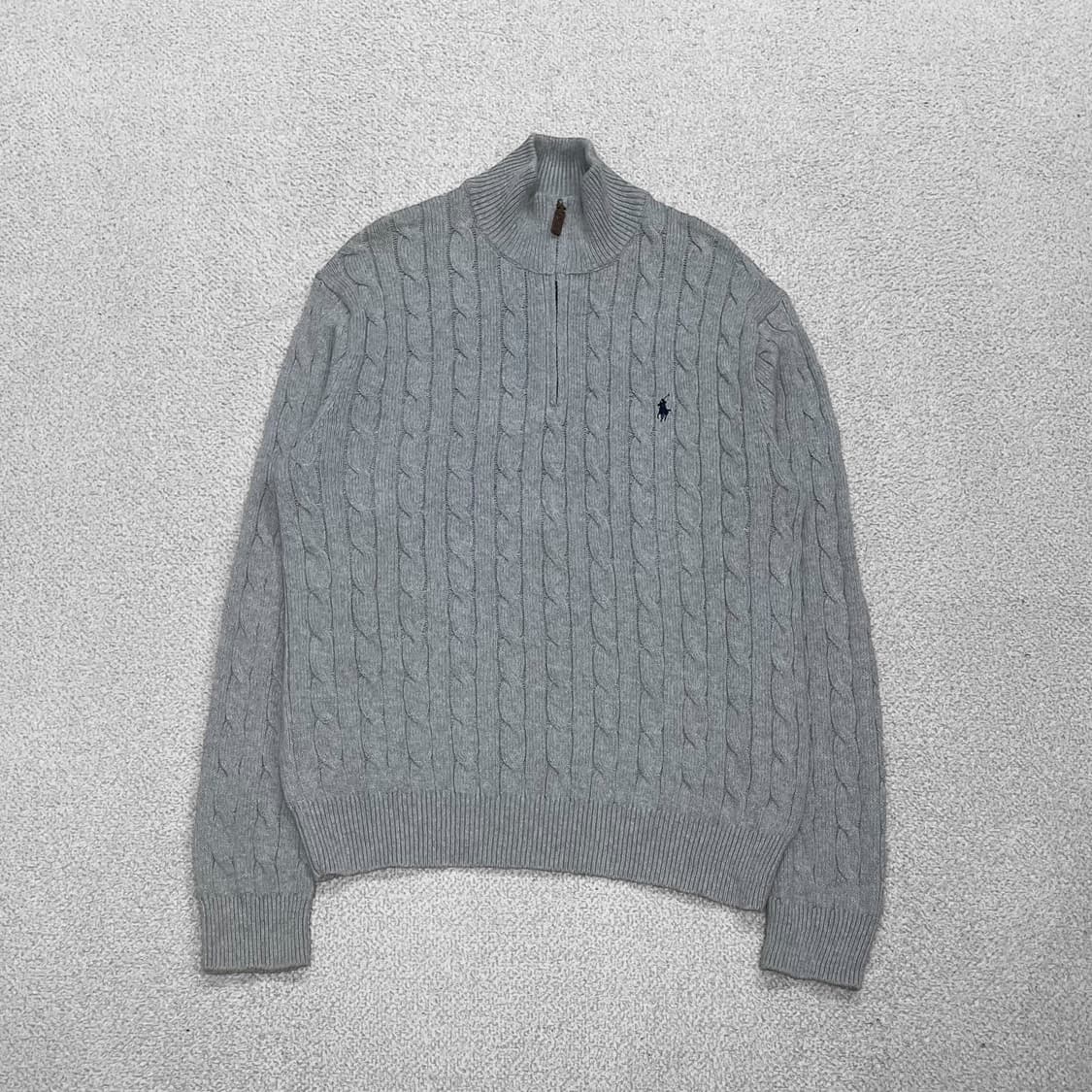 폴로 랄프로렌 포니 로고 케이블 반집업 니트 그레이 상품이미지1