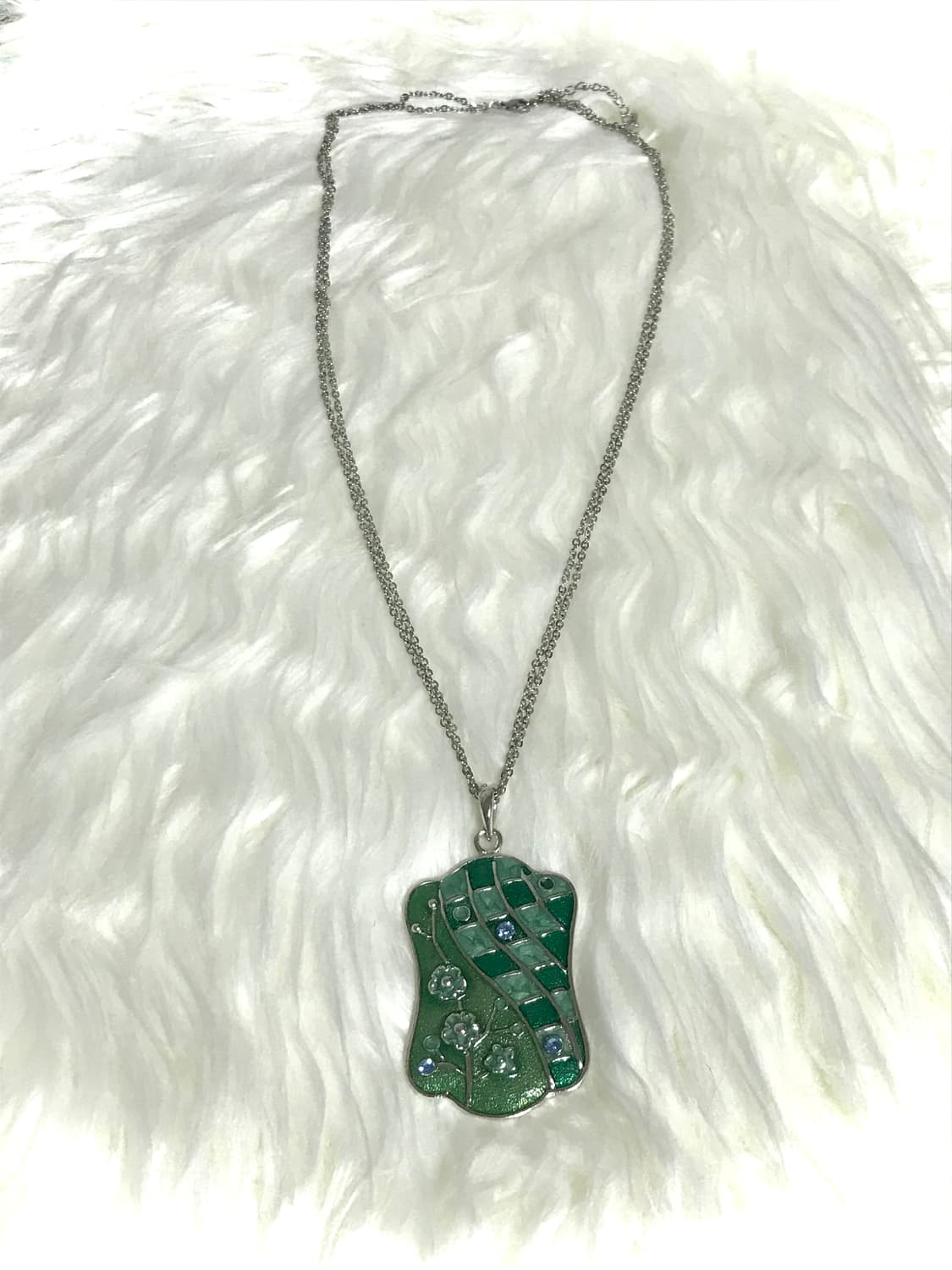 빈티지 모리걸 그린 롱 드롭 두줄 써지컬스틸 체인 목걸이 상품이미지2