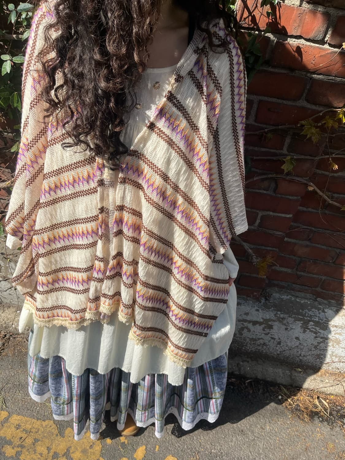 에스닉 그물 니트 후드 케이프 가디건 상품이미지4