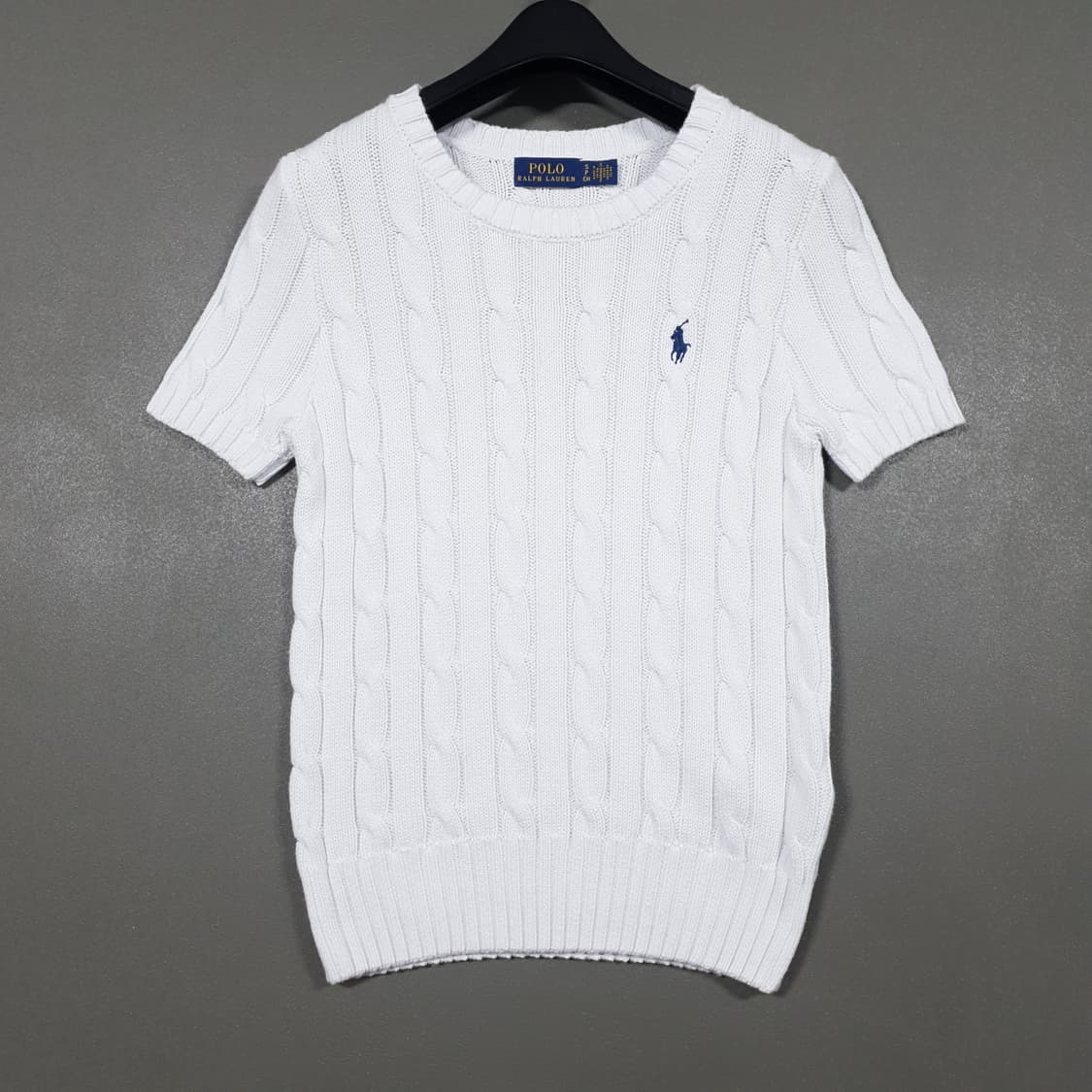여성 S 폴로 랄프로렌 신형 포니 케이블 반팔 꽈배기 니트 스웨터 화이트 상품이미지2