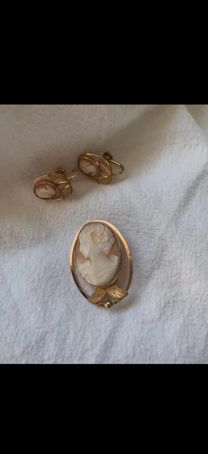 앤틱 리얼 카메오 이어링&브로치 상품이미지1