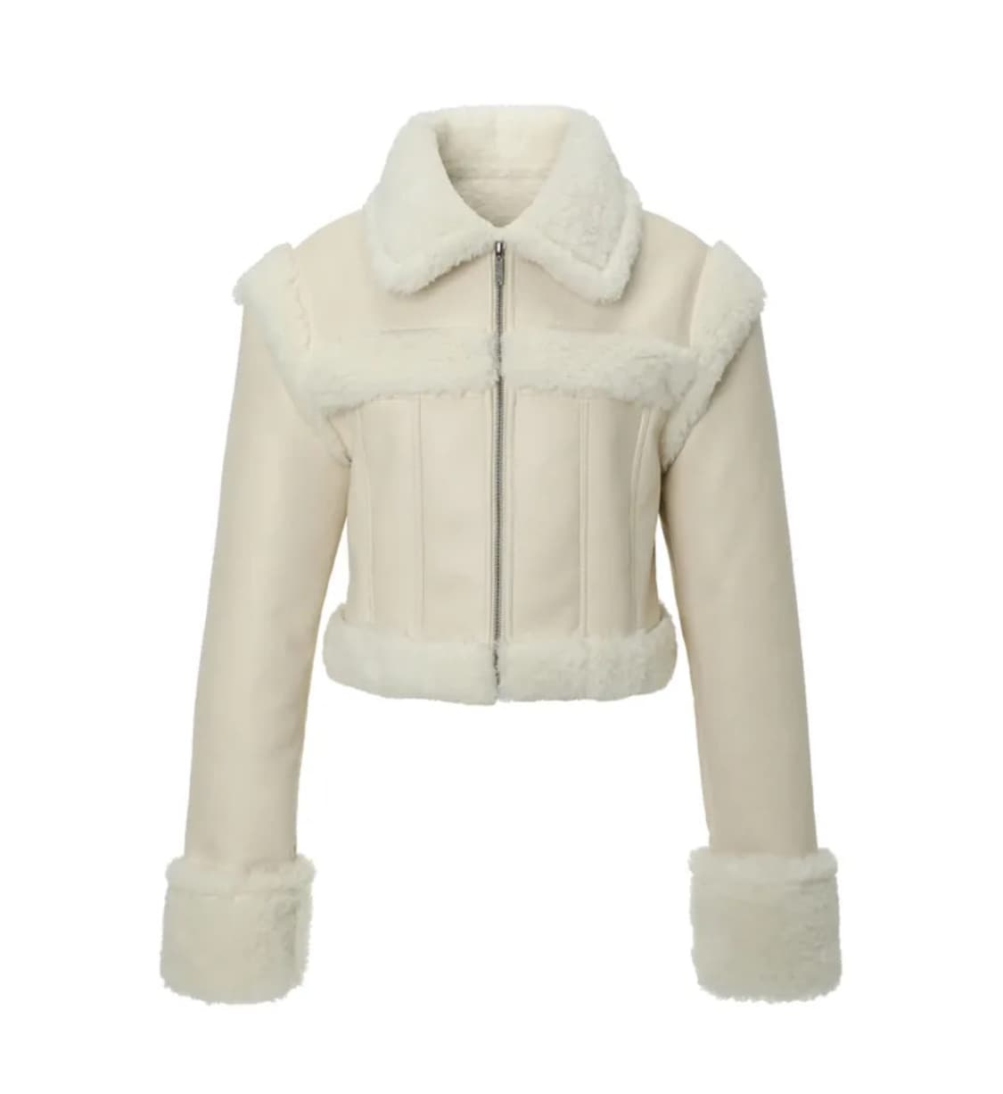 카키포인트 스티치 퍼 무스탕 아이보리 상품이미지2