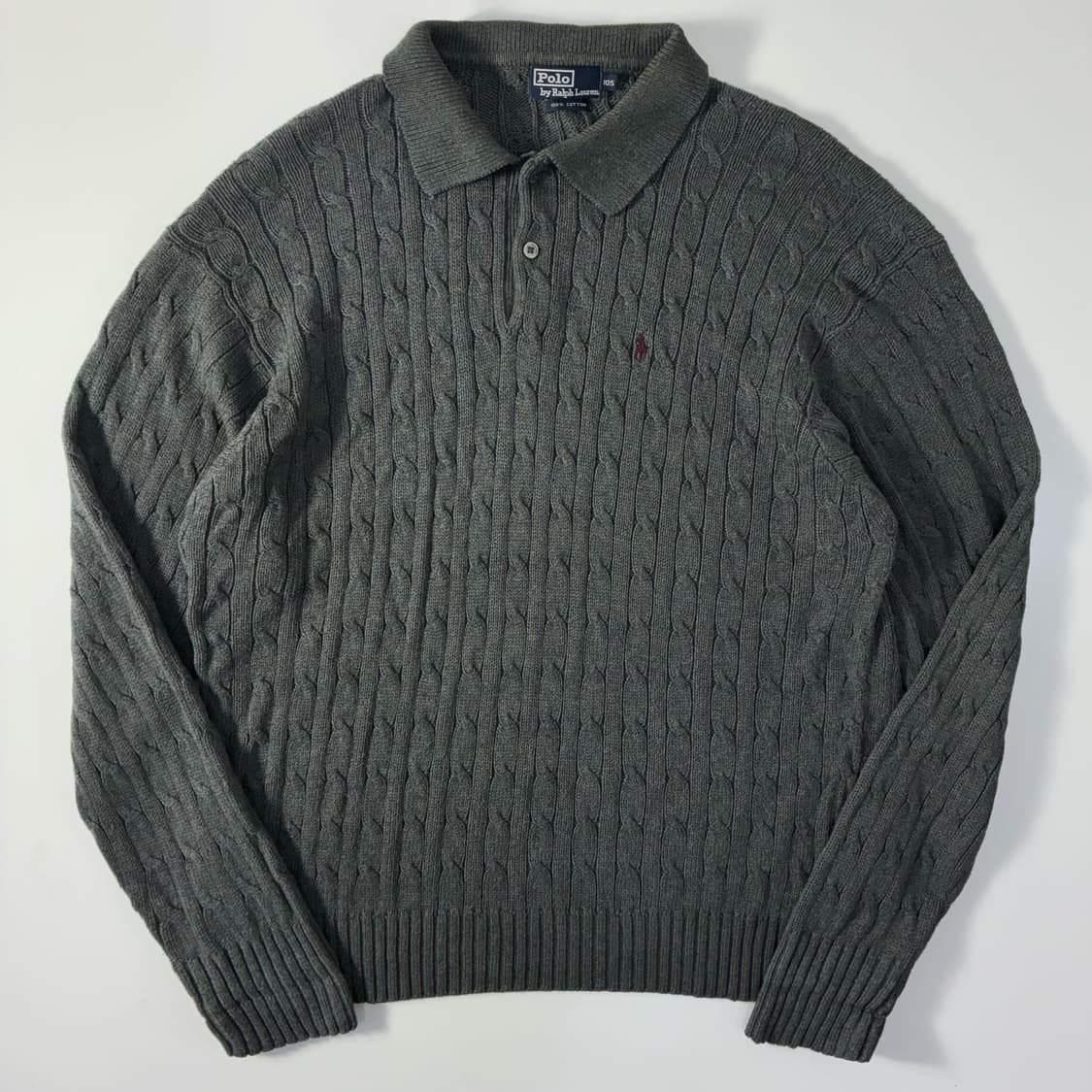Polo  폴로 랄프로렌 자수 코튼 그레이 카라 꽈배기 니트 상품이미지1