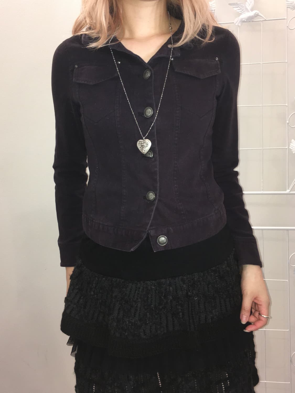 jpn vintage y2k navy button crop jacket 상품이미지2