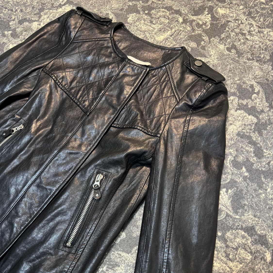 크롭 램스킨 레더 자켓 상품이미지4