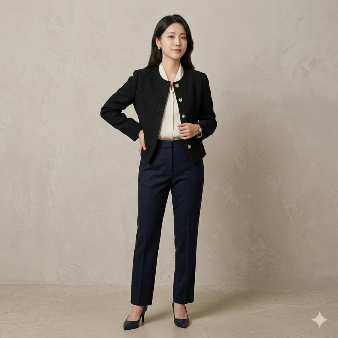 엘메르시(elMeRci) 골드 보석 버튼 트위드 자켓 상품이미지1