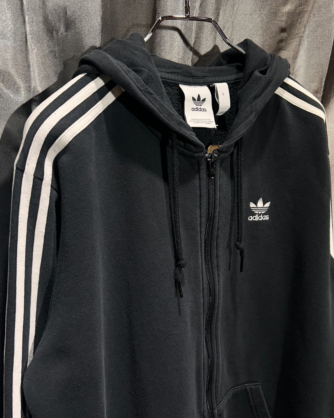 L 아디다스 파이어버드 스트라이프 클래식 블랙 후드집업 상품이미지4