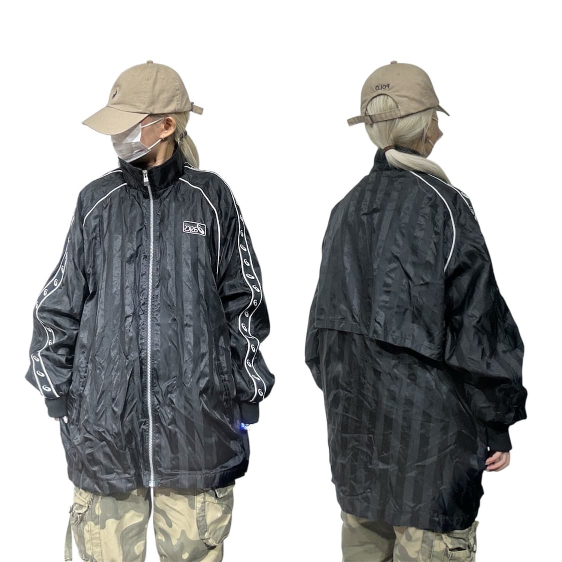 아식스 블랙 올드스쿨 화이트 사이드 라인 바람막이 자켓 XL 상품이미지1