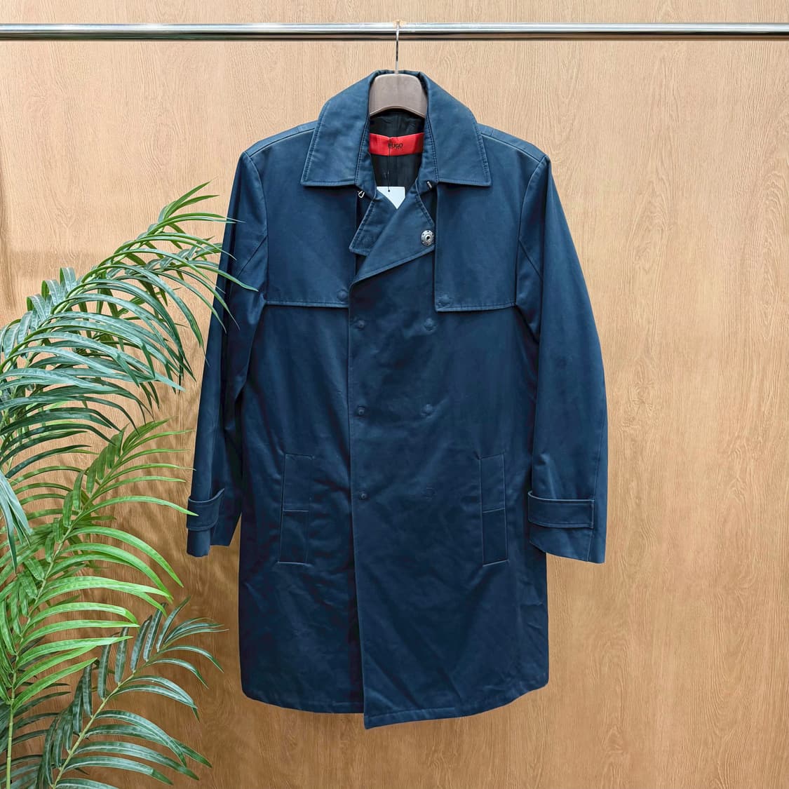 휴고 보스 클래식 트렌치 코트 히든 버튼 절개 라인 디테일 다크 네이비 상품이미지1