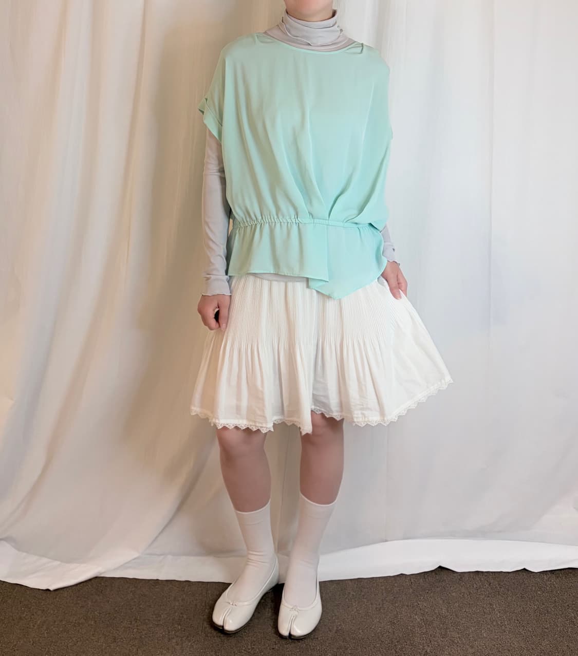 Lace Trim Pleated Midi Skirt - White 상품이미지2