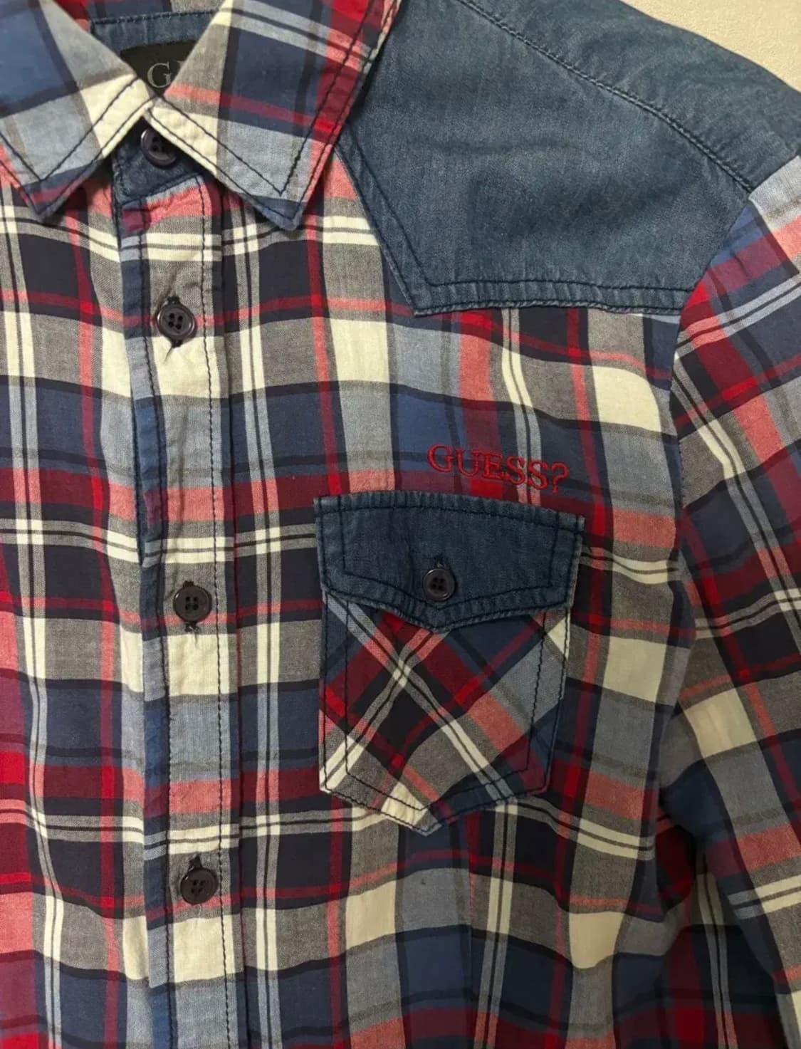 빈티지 게스 체크 데님 포인트 셔츠 상품이미지3