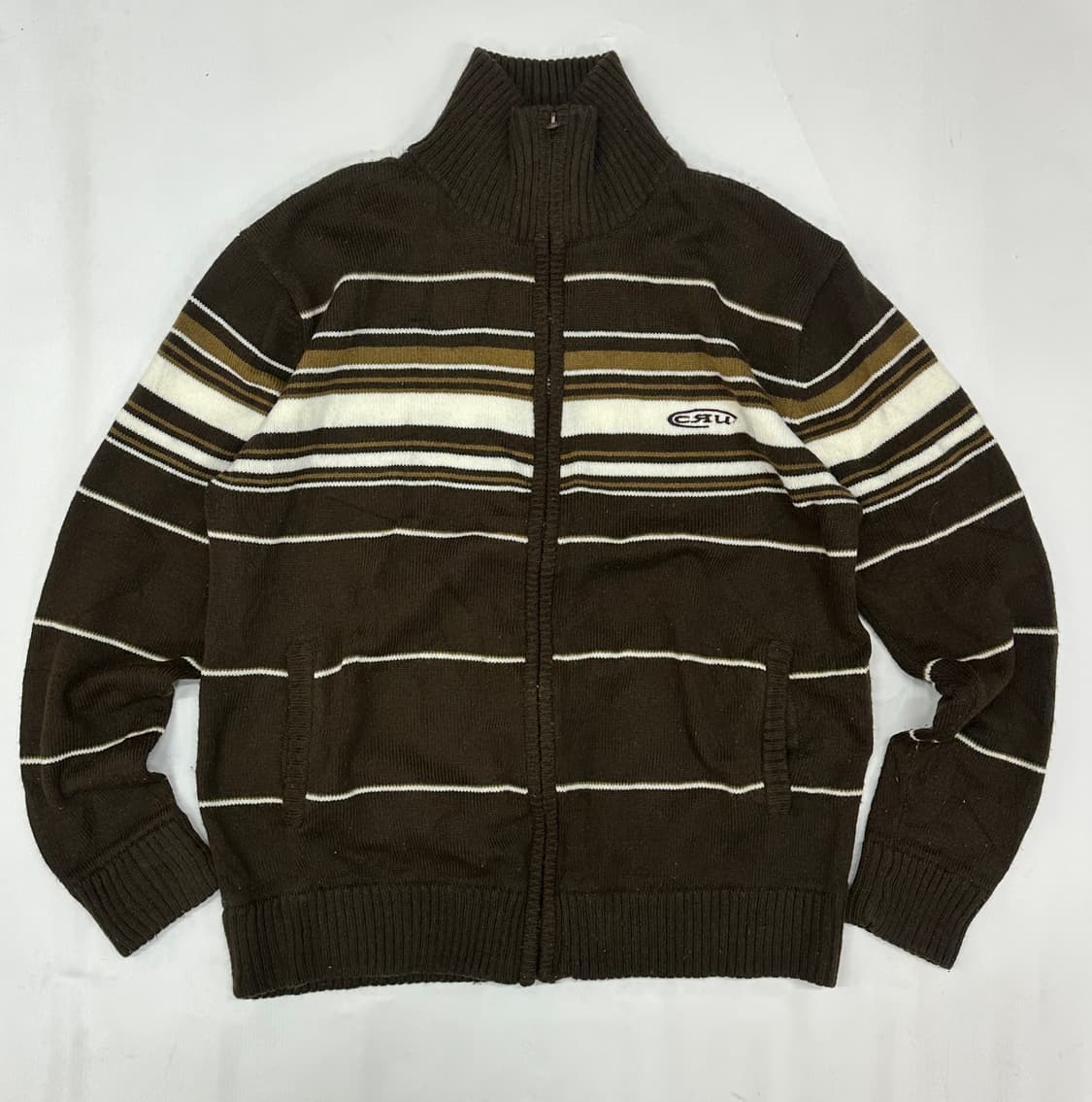 CRU 브라운 단가라 보헤미안 시티보이 집업 가디건 니트 빈티지 오버핏 상품이미지2